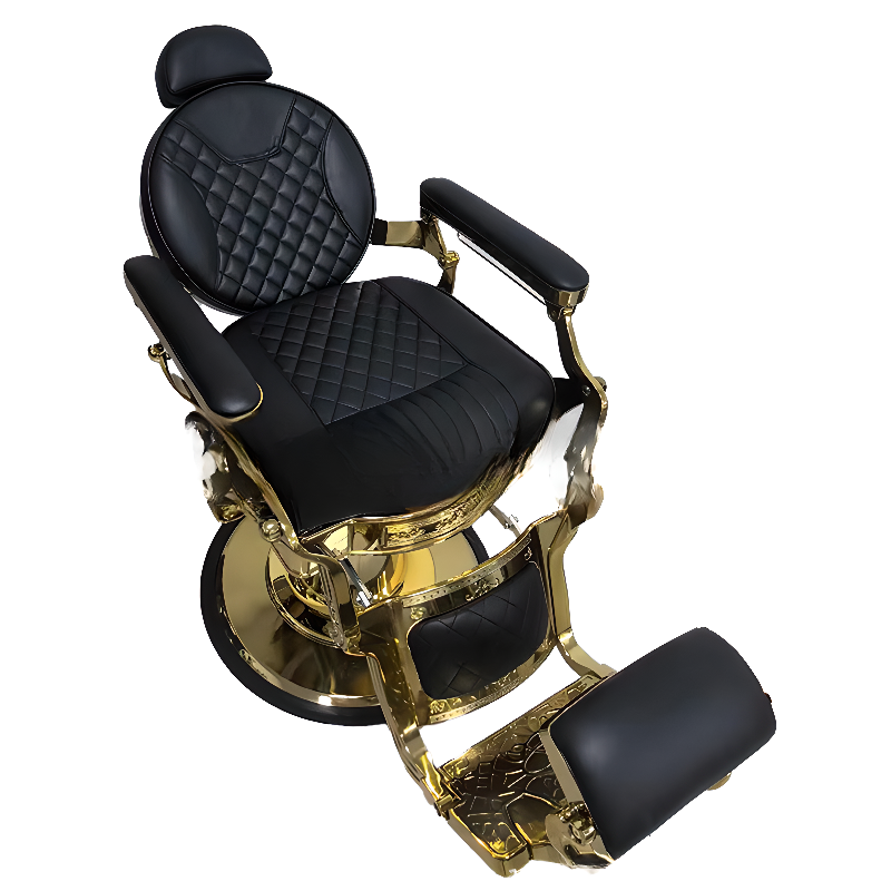 Circular-shaped Print Barber Chair with Upholstered Rear, Hydrophobic Swivel, and Adjustable Foot Pedestal