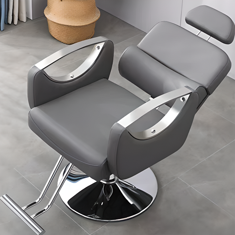 Square Alloy Framed Solid Colour Turned Manual Recline Barber Chair with Enclosed Back and Foot Platform