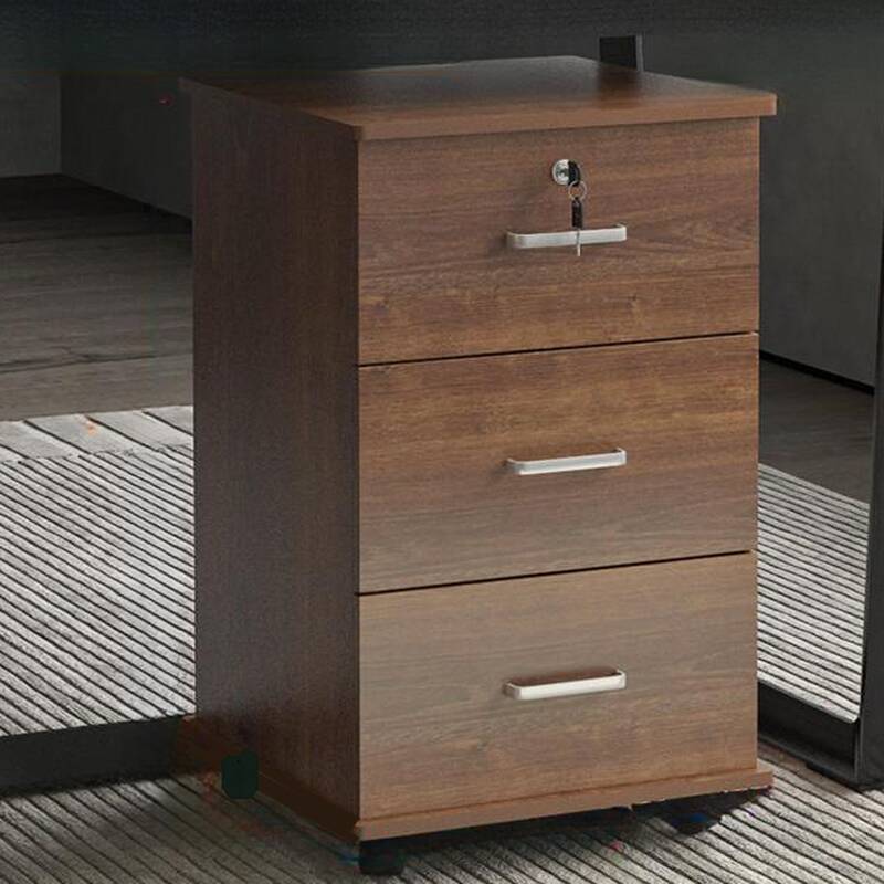 Casual Composite Wood Vertical Filing Cabinet with Swivel Wheels and 3/4 Drawers with Key Lock