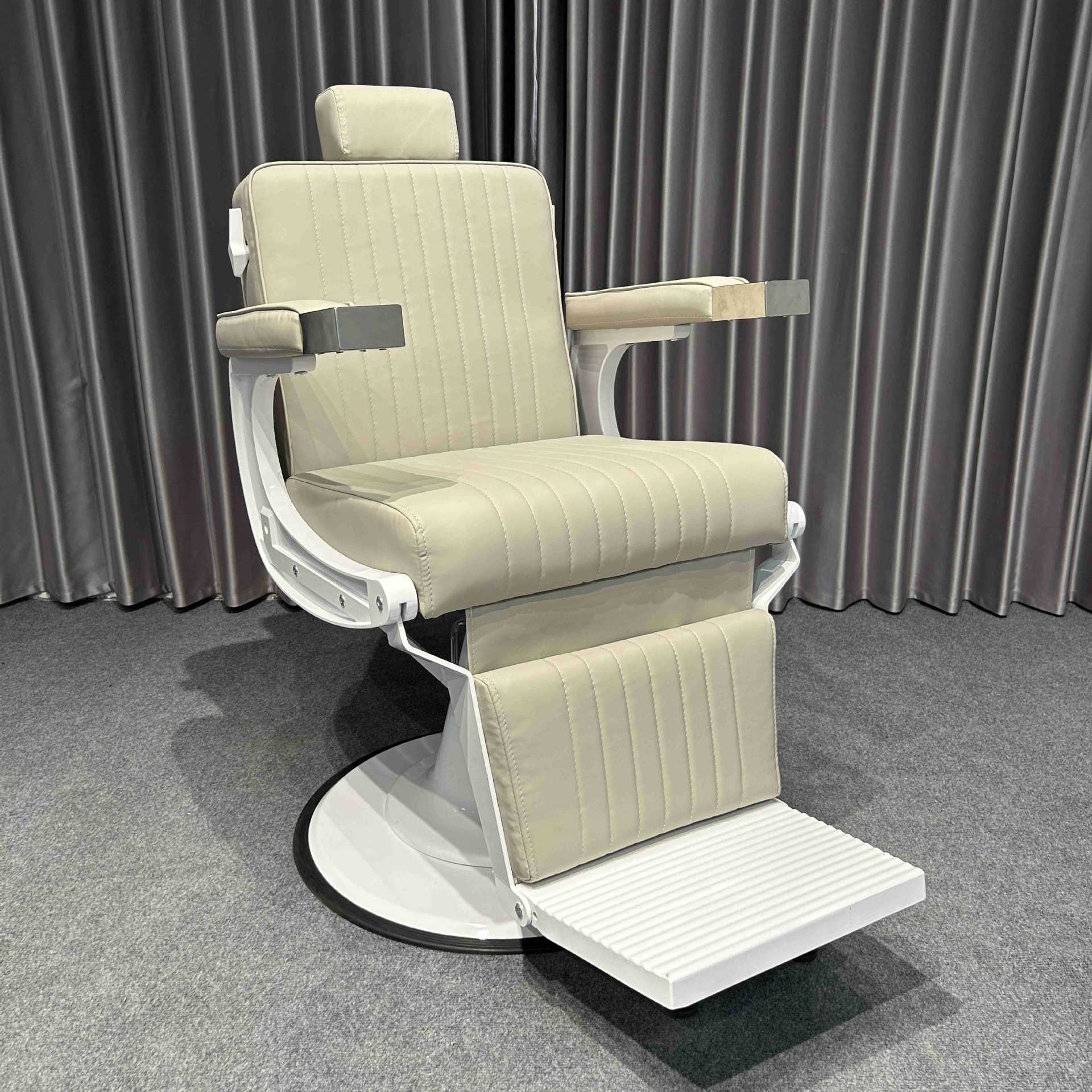 L-Shape Alloy Frame Solid Colour Barber Chair with Arm, Foot Platform and Manual - Lever