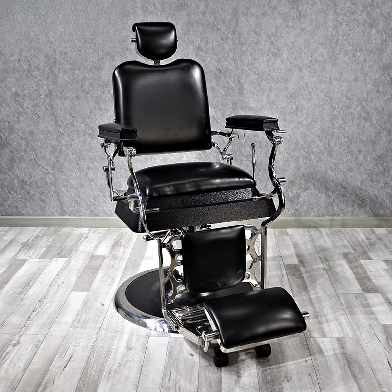 Metal Frame Solid Colour Barber Chair with Armrest, Airy Back, Foot Stand and Manual - Lever