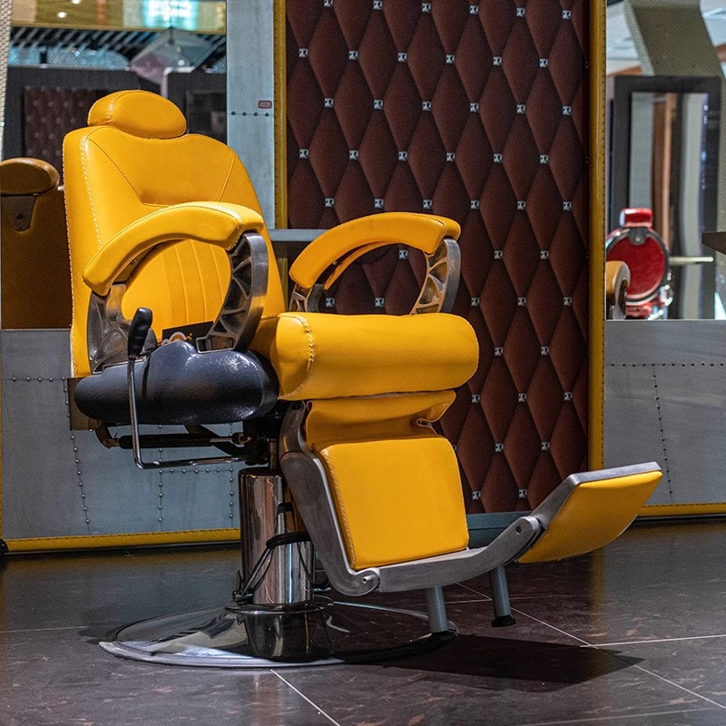L-Shape Solid Colour Alloy Barber Chair with Armrest, Foot Pedestal & Manual Lever Recline