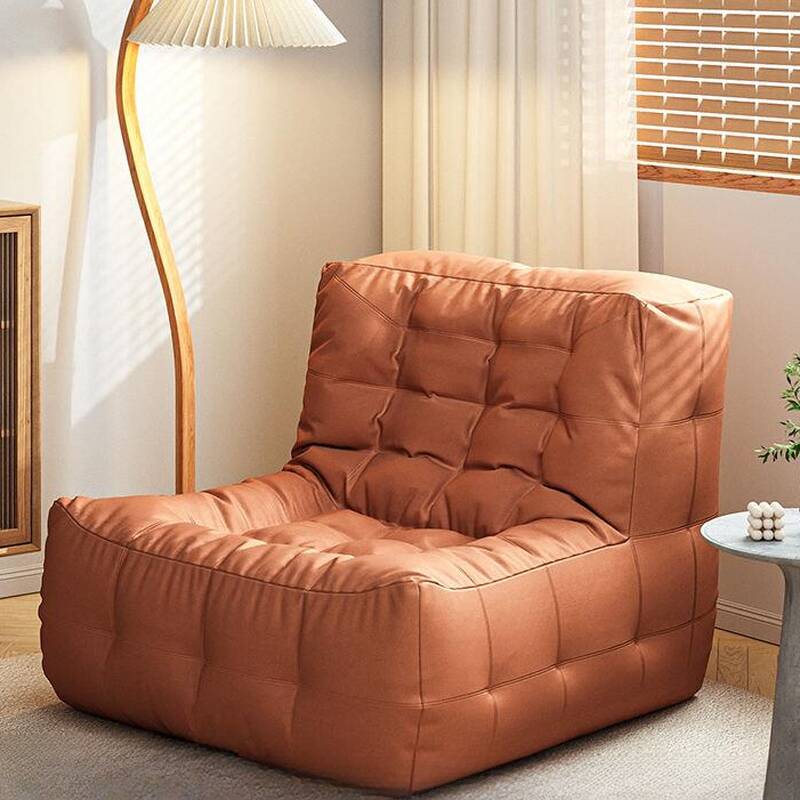 Solid Colour Synthetic Leather Bean Bag Lounger in Gray/Cerulean/Brown, Seats 1, Pre-Filled with Fill Included