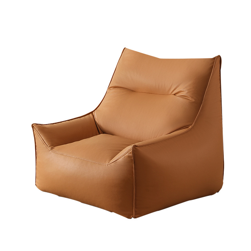 Solid Colour Synthetic Leather Beanbag Chair in Butter, Dark Blue, Orange with Removable Cover and Pre-Filled Options