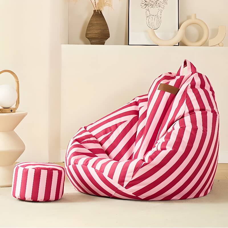 Pre-Filled Multiple Colours Striped Pu Leather Beanbag Shape Chair wiht Removable Cover, Bean Bag Chair, Fill Included