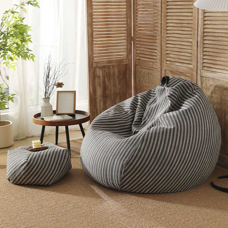 Striped Fabric Bean Bag Set in Rose/Dark Blue, Movable Upholstery