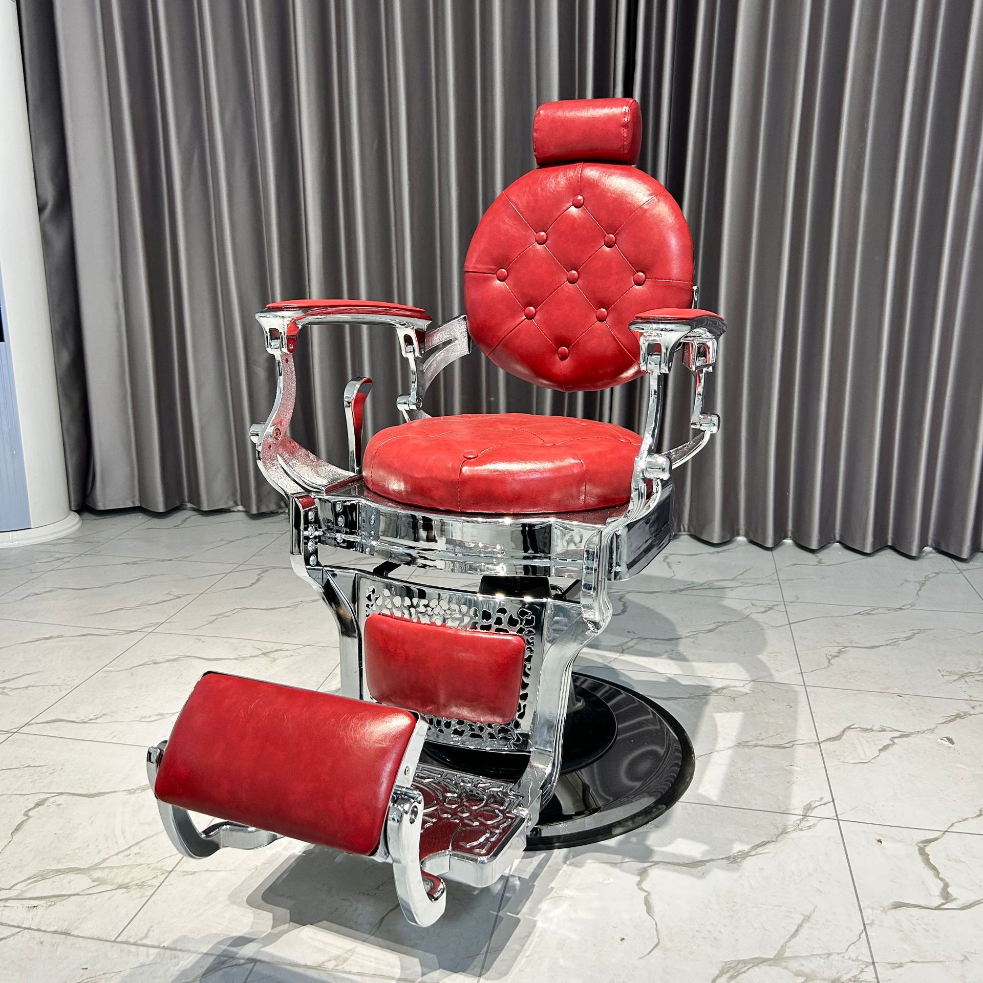 Circular-shaped Barber Chair with Armrest and Airy Back