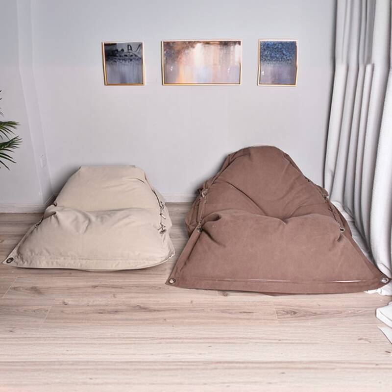 Solid Colour Canvas Beanbag Chair in Dark Gray/Brown/Ivory, Seats 1, with Removable Pre-Filled Cover
