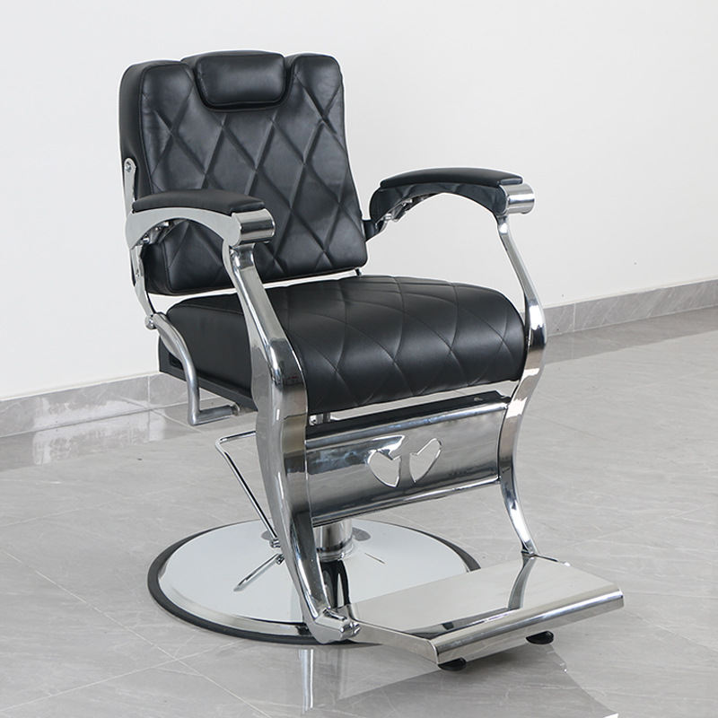 L-Shape Solid Colour Rotating Barber Chair with Foot Stand, Metal Frame and Manual - Handle