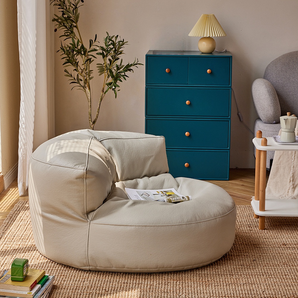 Solid Colour Synthetic Leather Sack Chair in White/Brown/Tangerine, Seats 1, Pre-Filled Bean Bag Chair