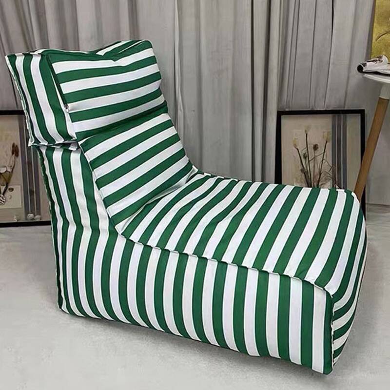 Striped Cotton Blend Sack Chair in Butter Colour/Cerulean/Green, Seats 1, Pre-Filled Bean Bag Chair