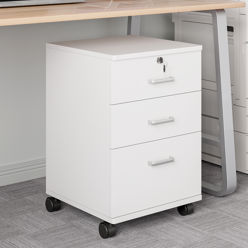 Casual Composite Wood Vertical Filing Cabinet with Swivel Wheels, Soft Close Drawers, and Key Lock