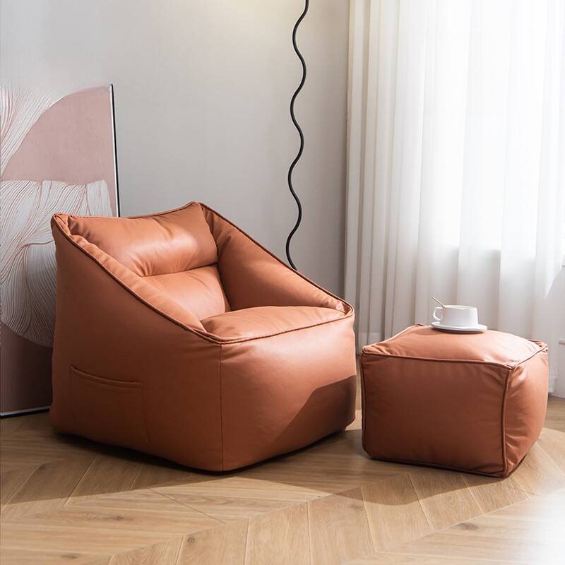 Solid Colour Synthetic Leather Sack Chair in Dark Gray/Butter/Tangerine, Seats 1, Pre-Filled with Fill Included, and Removable Cover