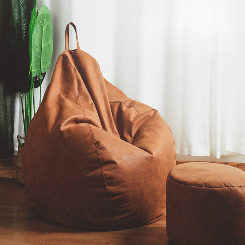 Solid Colour Synthetic Leather Sack Chair in Light Gray/Brown/Ivory, Seats 1, Pre-Filled Bean Bag Chair
