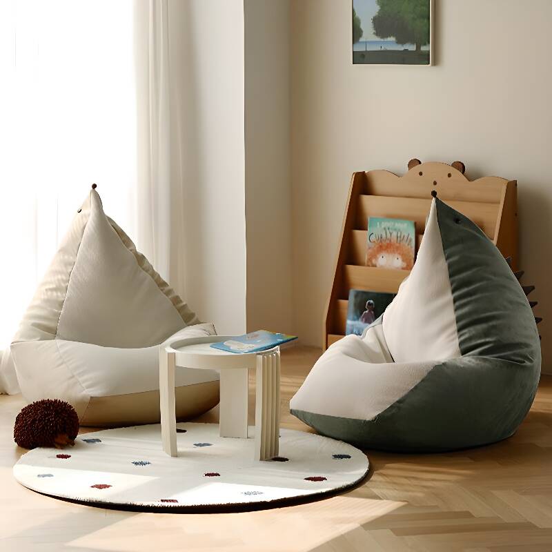 Cartoon-Themed Solid Colour Sack Chair in White/Sage Ultrasuede, Includes Pre-Filled Removable Cover