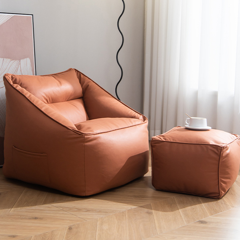 Solid Colour Sack Chair with Synthetic Leather/Cotton Blend Upholstery in Dark Gray/Carnation/Dark Blue, Pre-Filled with Expanded Polypropylene Beans, Removable Cover, and Storage Container