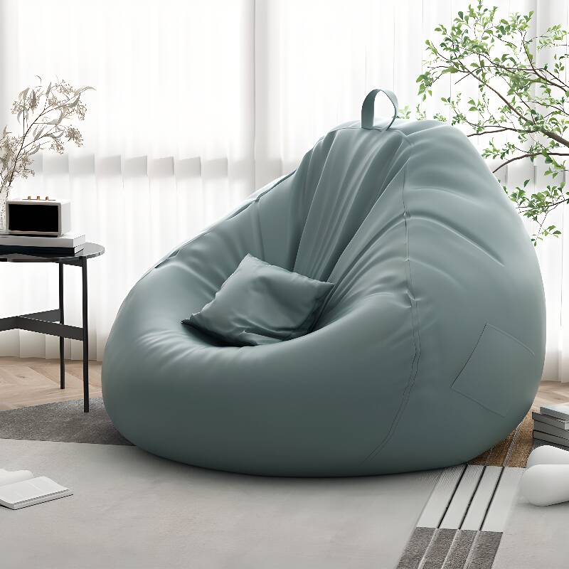 Solid Colour Synthetic Leather Sack Chair in Gray/Green/Tan with Movable Container Storage and Pre-Filled Design