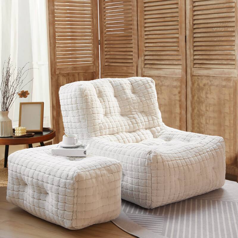 White Solid Colour Flannel Bean Bag Set/Bean Bag Couch for Seats 1, Fill Included
