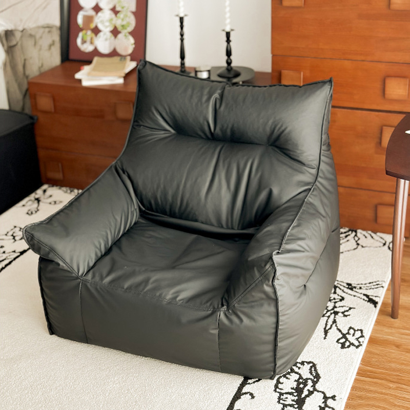 Solid Colour Synthetic Leather Beanie Chair with Black/Light Gray/Auburn Upholstery, Seats 1, with Fill Included and Removable Cover