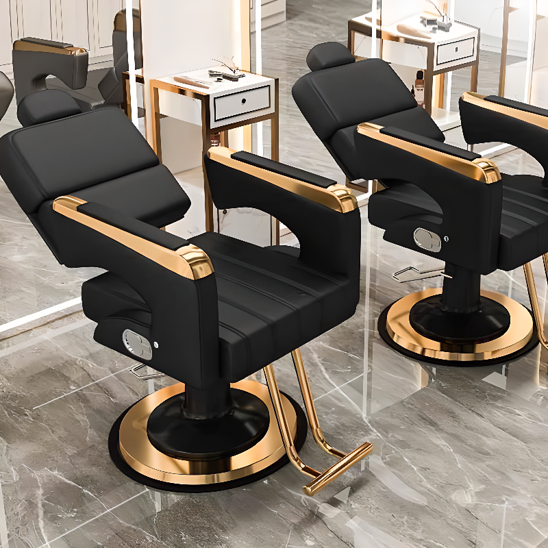 Rotatable Barber Chair Grey Scratch-tolerant with Cushioned Back & Variable Backrest