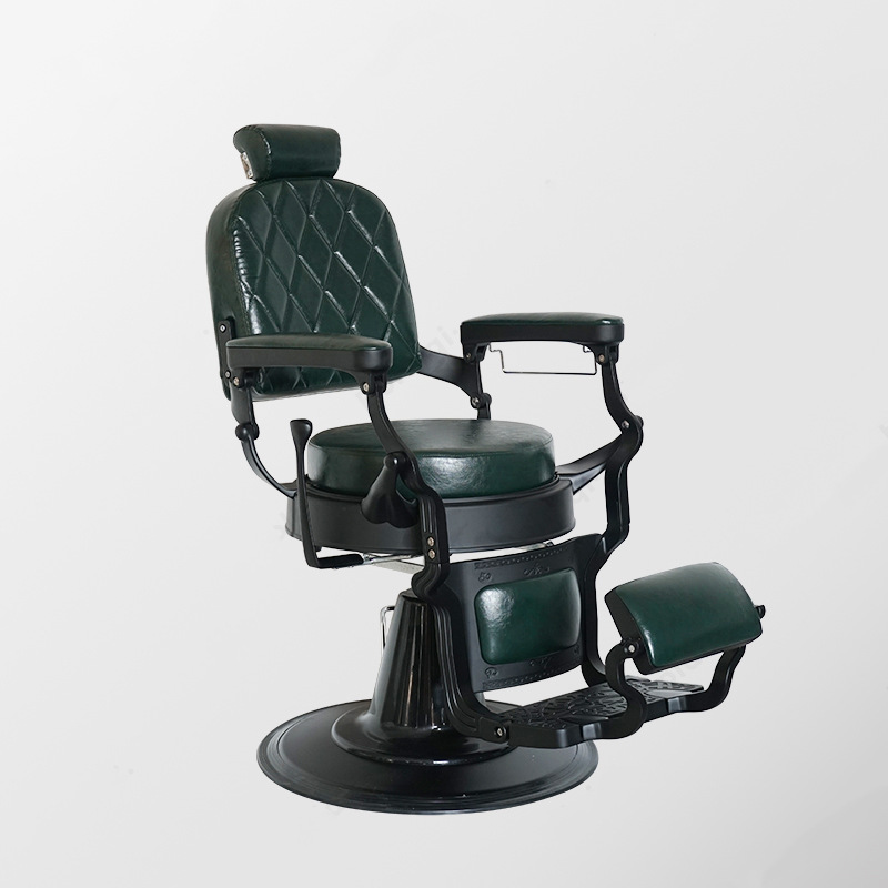 Grid Pattern Scratch-proof Swivel Barber Chair with Variable Backrest and Cushioned Back