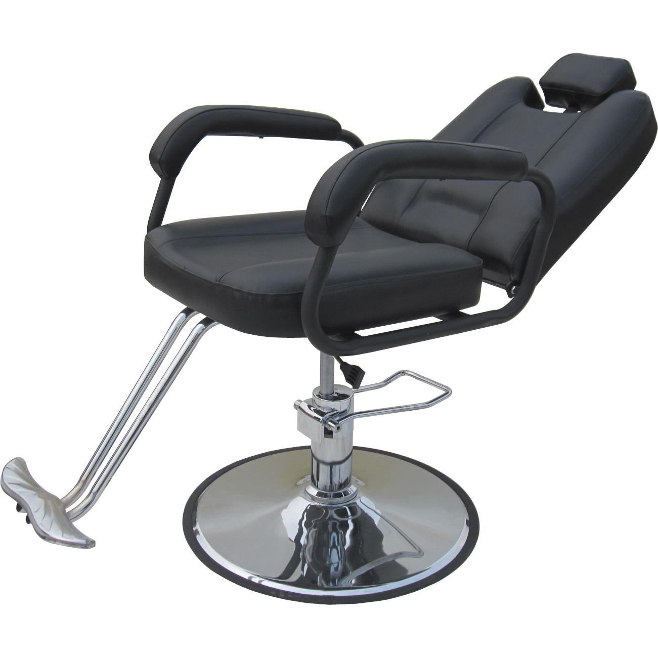 Solid Colour Adaptable Height Barber Chair with Solid Back Panel & Stainless Alloy Frame Featuring Manual Lever Reclining and Foot Prop