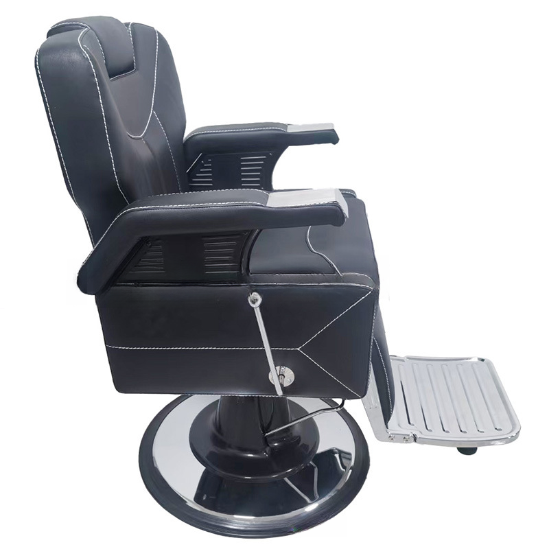 Reclining L-Shape Barber Chair with Changeable Backrest & Closed Back & Manual - Handle/Lever & Alloy Base