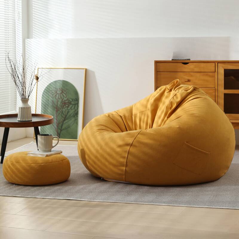 Expanded Polystyrene Beans Pre-Filled Gray/Magenta/Yellow Solid Colour Suede Bean Bag Set with Pillow and Removable Cover