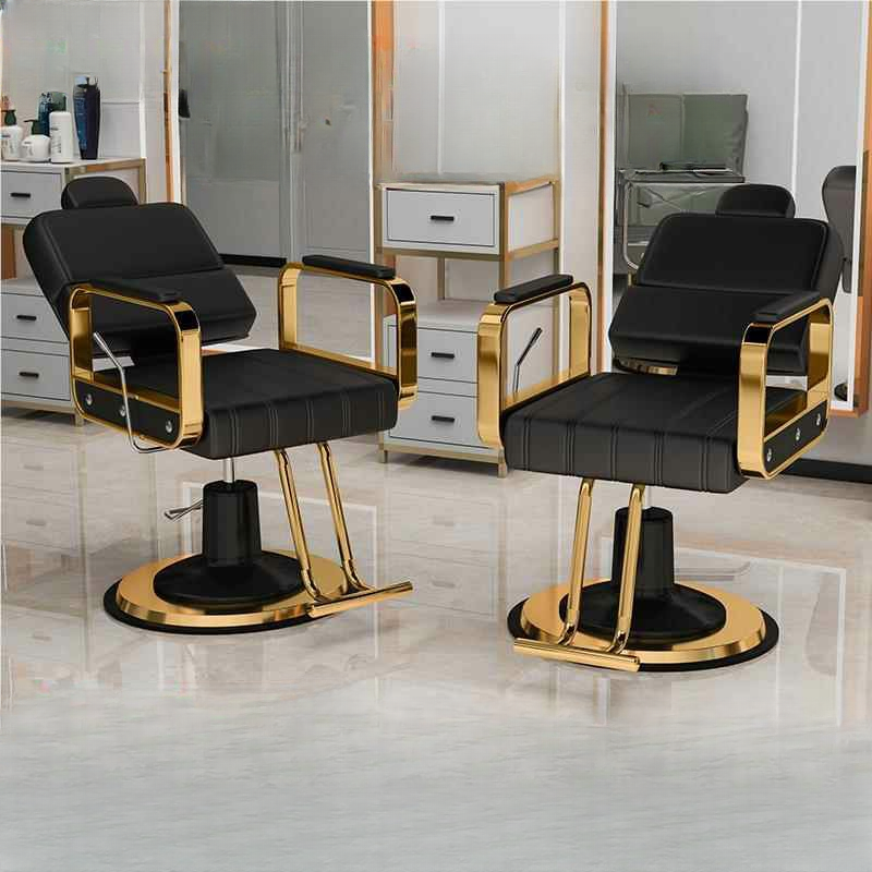 Rectangle Alloy Frame Solid Colour Tear Resistant Manual - Lever Reclining Barber Chair with Enclosed Back