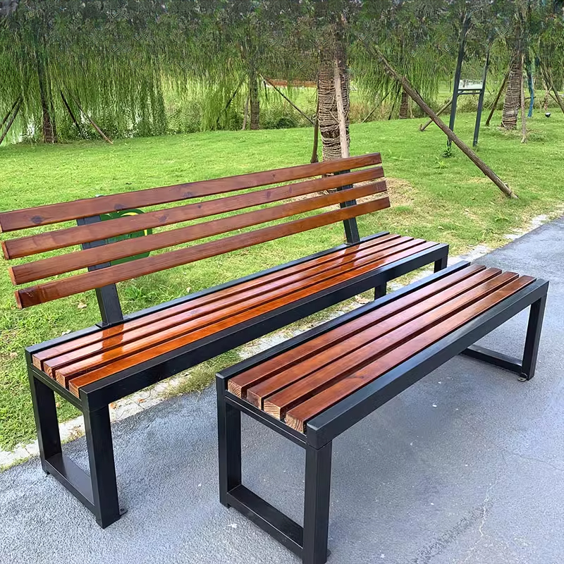 Modish Patio Bench Featuring Engineered Wood and Midnight Black Frame