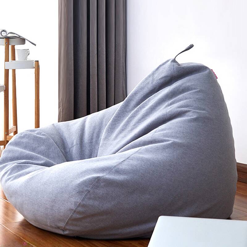 Pre-Filled Gray/Tangerine Colour/Cream Solid Colour Bean Bag Set with Pillow, Zipper Closure and Removable Cover, Fill Included