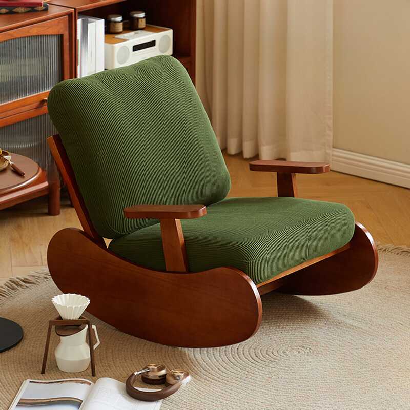 Modish Upholstered Rocking Chair with Scratch-proofed Upholstered Track Arm