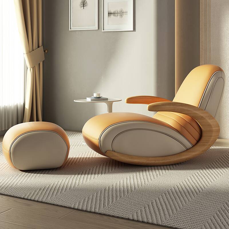 Modish Upholstered Rocking Chair with Ottoman - 2 Piece Set with Recessed Arm