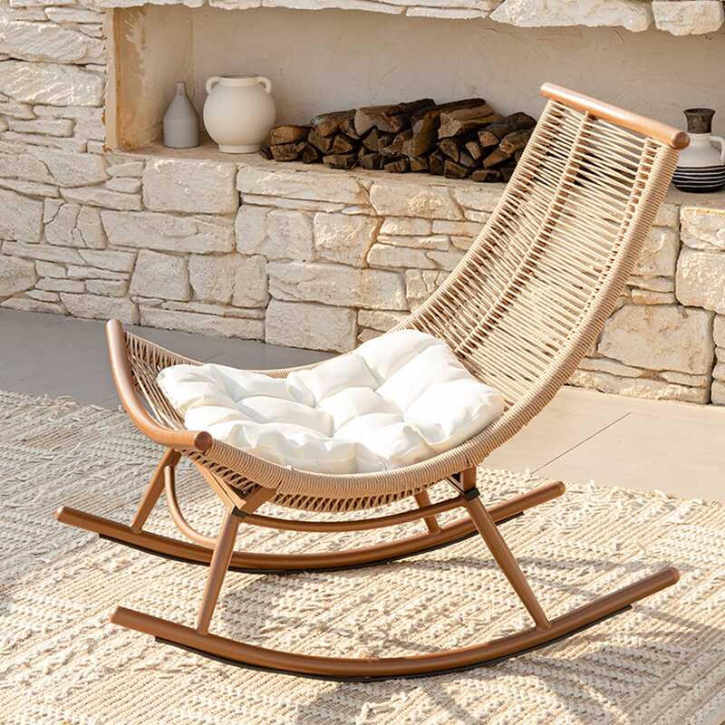 White/Caramel Modish Resin/Upholstered Rocking Chair, Upholstered and Resistant To Dirt