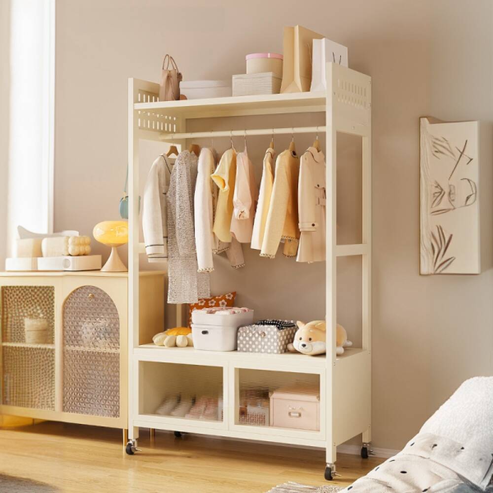 Modern Simple Style Coat Tree with Hooks, Cabinet and Wheels