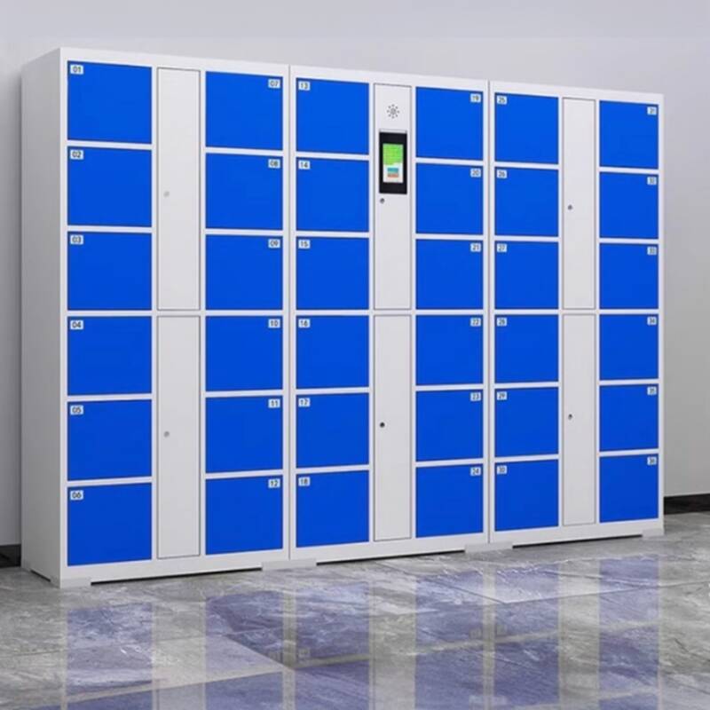 Dark Blue/Lime Green/Bright Orange Simplistic Steel Locker with 6 or More Tiers, Lockable 5-Wide Compartments, Lock, and Locker Base