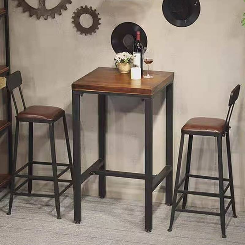 Antique Handcrafted Pub Table in Cocoa, Square with Foot Platform