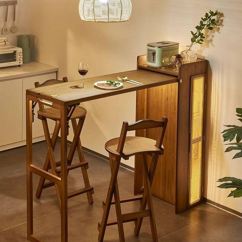 Modern Pub Table with Timber Top, Twin Support Base in Cocoa/Unfinished Colour, Gateleg, Stockroom Storage, Rectangle