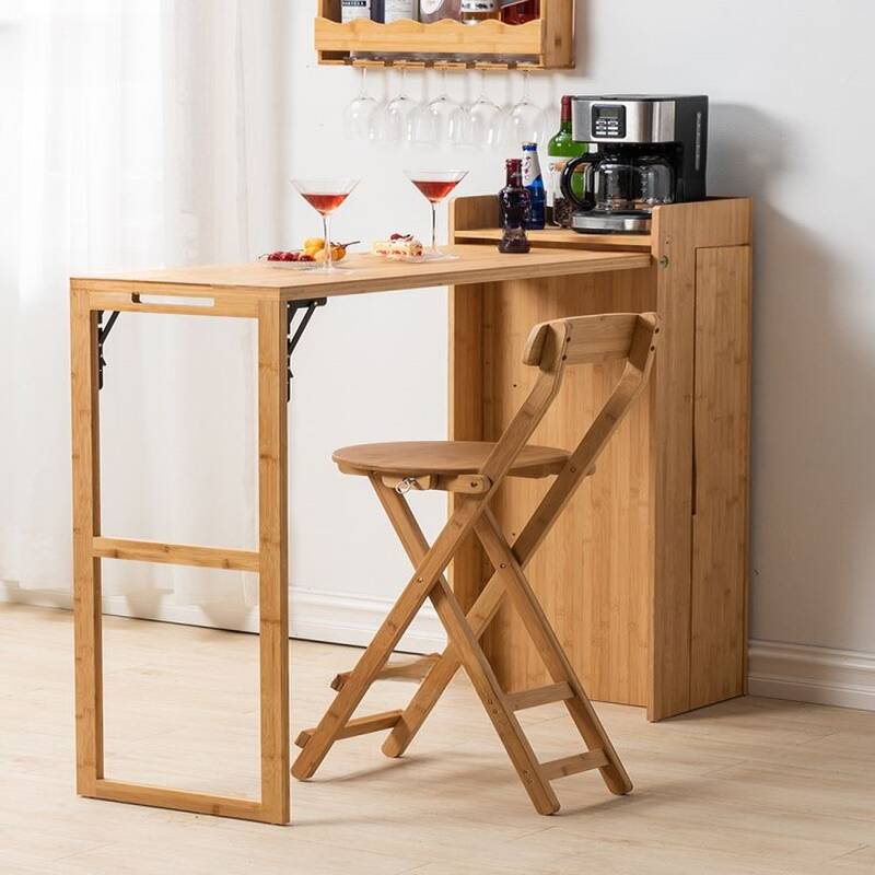 Modern Pub Table with Timber Top, Twin Support Base in Tan/Unfinished Colour, Gateleg, Stockroom Storage, Rectangle